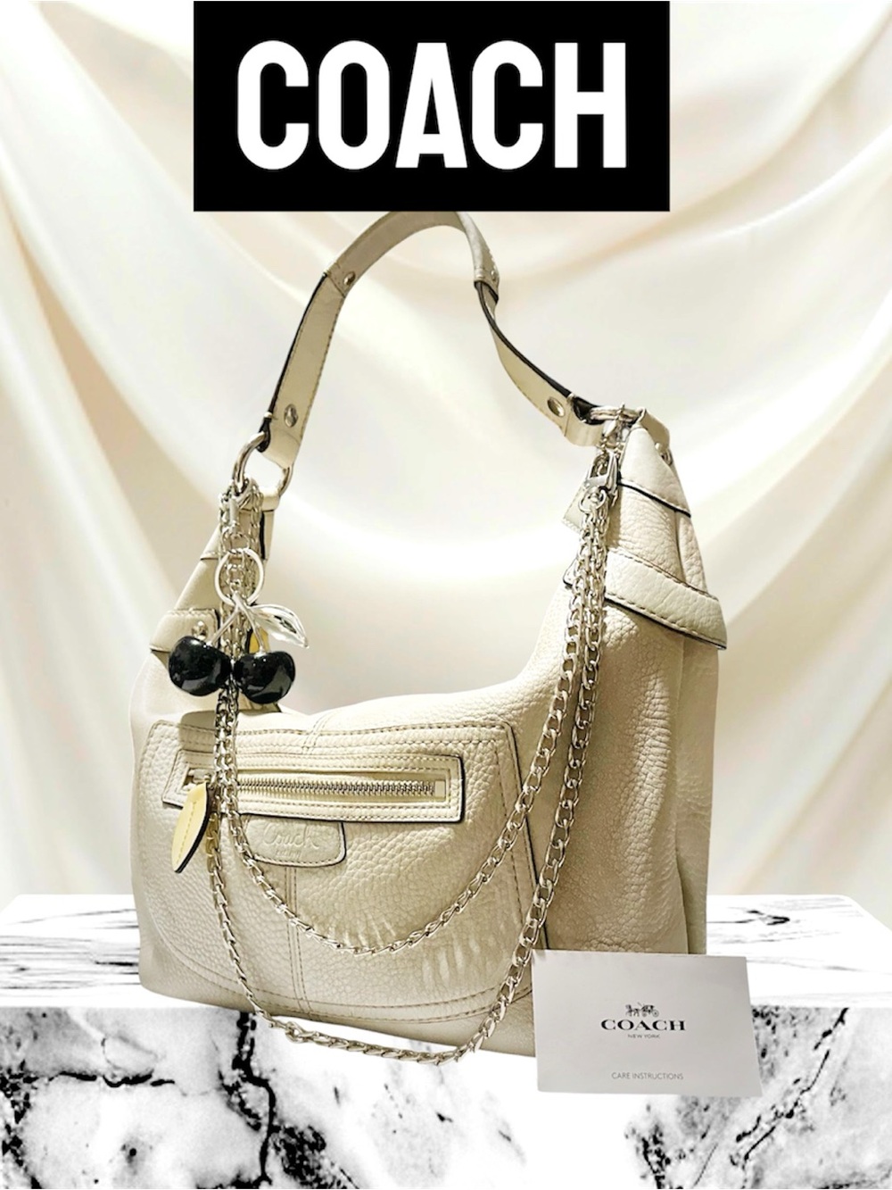 Vintage Coach soho Shoulder Bag Pebbled Leather in Chalk - Picture 5 of 17